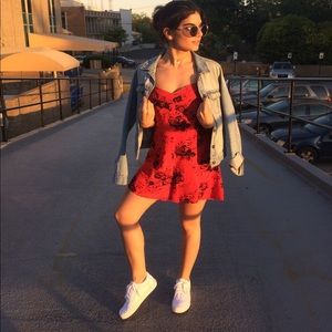 FREE PEOPLE RED FLORAL ROMPER